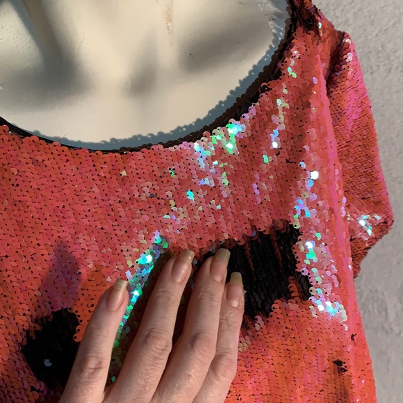 Iridescent Coral Black Midi Dress Mermaid Sequins - Picture 7 of 15